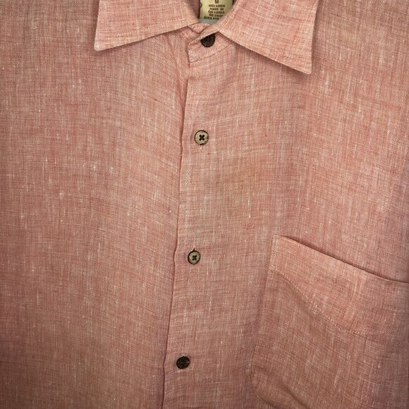 Jos. A. Bank Men's Linen Short Sleeve Peach Orange Wooden Buttons Size M - Picture 2 of 11